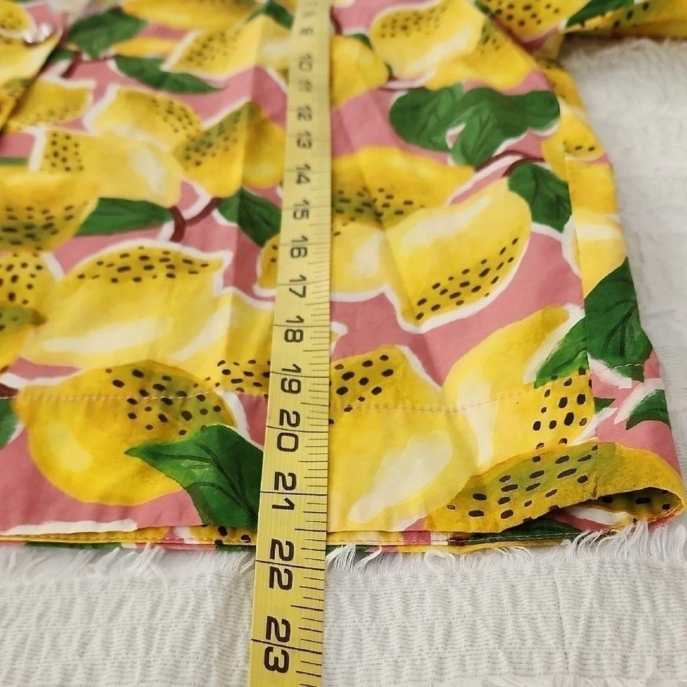 Farm Rio Fresh Lemons Puff Sleeves Shirt Womens Small Yellow Tropical Boho NWT